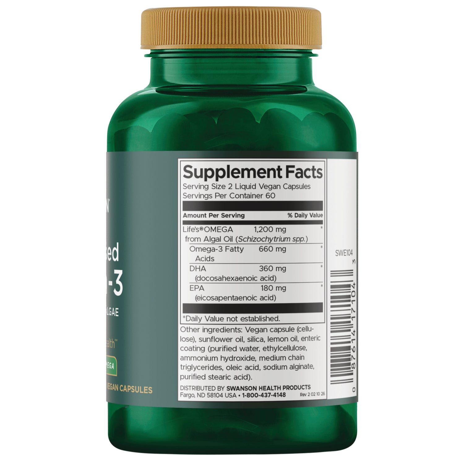 SWE104 | Back label with supplement facts and serving information