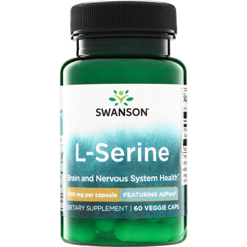 SWU797 | Swanson L-Serine, Brain and Nervous System Health, 500 mg per capsule, 60 veggie caps bottle - Thumbnail