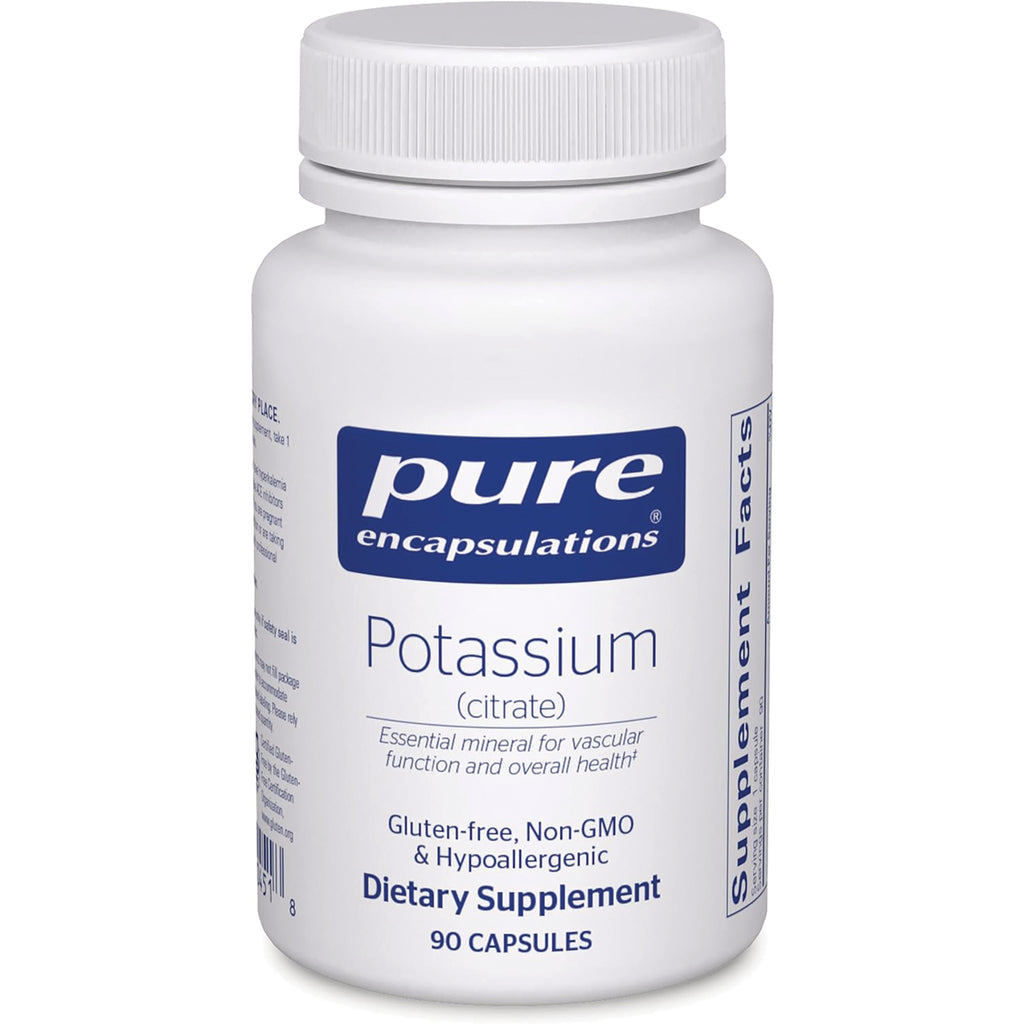 PRN090 | Pure Encapsulations Potassium (citrate) white supplement bottle, 90 capsules - Thumbnail