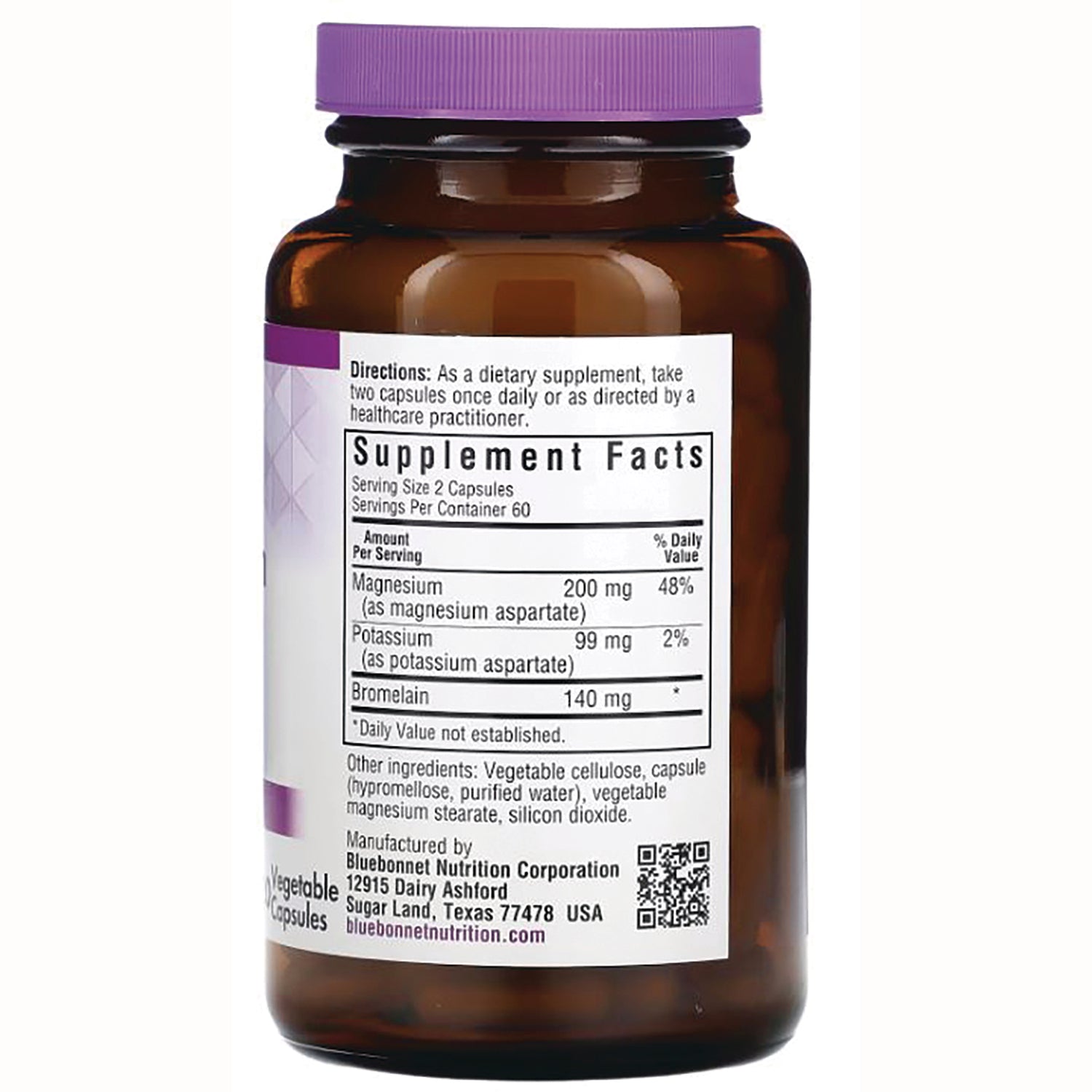 BLU100 | Back of amber supplement bottle showing Supplement Facts panel, directions, ingredients and manufacturer information