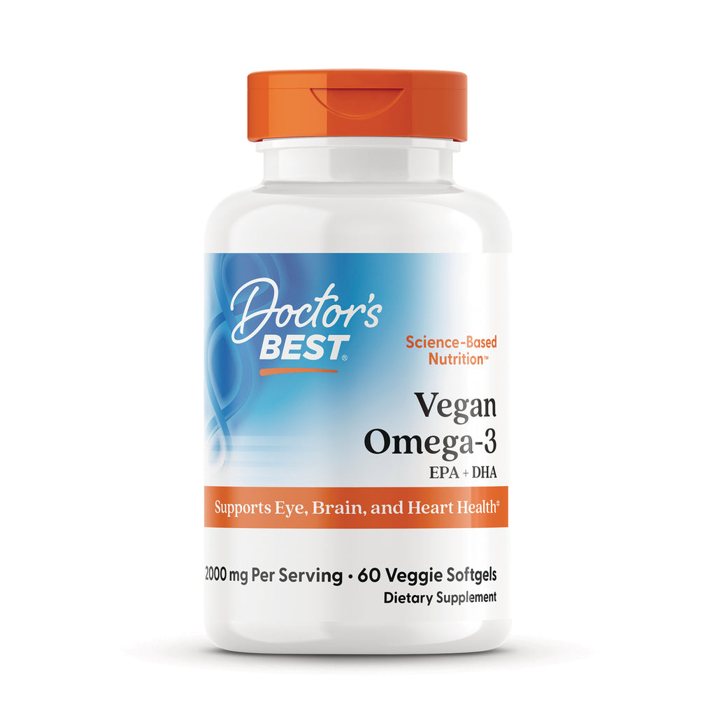 DB301 | Doctor's Best Vegan Omega-3 EPA + DHA bottle, 60 veggie softgels front label - Thumbnail