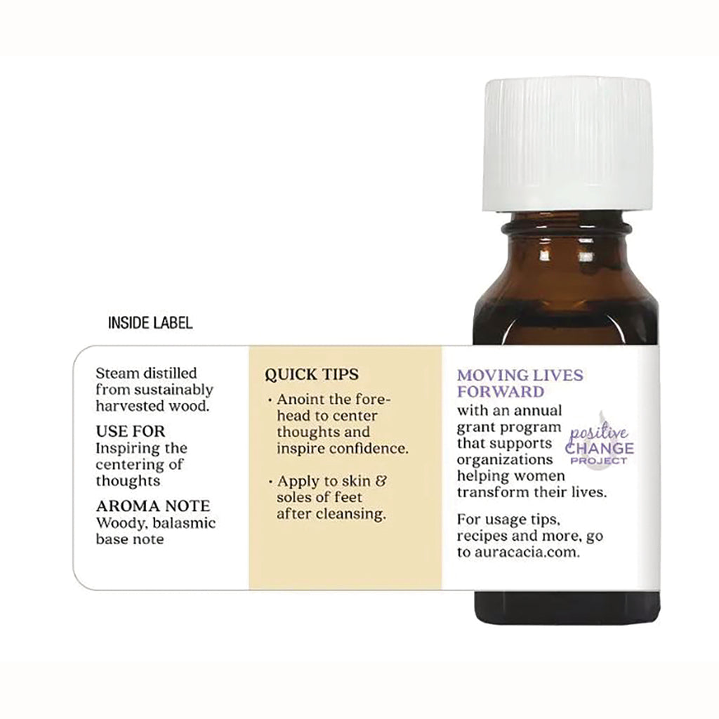 ARC040 | back label of amber essential oil bottle showing inside label with use, aroma note and quick tips - Thumbnail