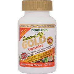 NTP199 | NaturesPlus Source of Life GOLD Capsules bottle with gold cap, vegetarian hypo-allergenic