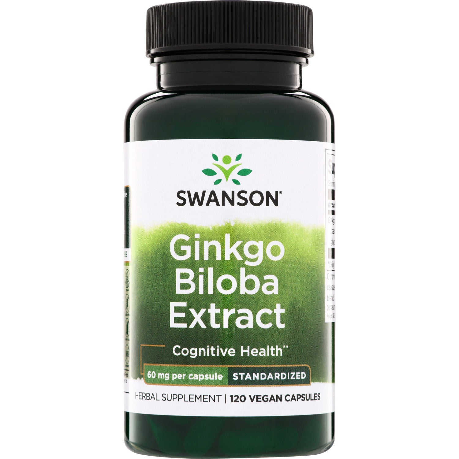 SW892 | Swanson Ginkgo Biloba Extract bottle, 60 mg per capsule, 120 vegan capsules