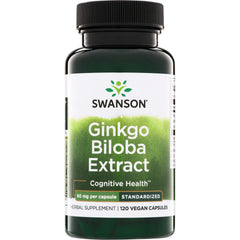SW892 | Swanson Ginkgo Biloba Extract bottle, 60 mg per capsule, 120 vegan capsules