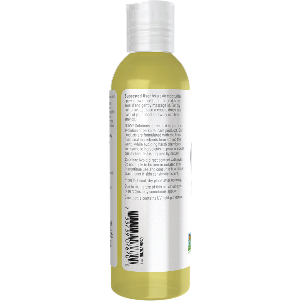 NWF284 | Back label of clear yellow oil bottle showing suggested use, caution text and barcode - Thumbnail