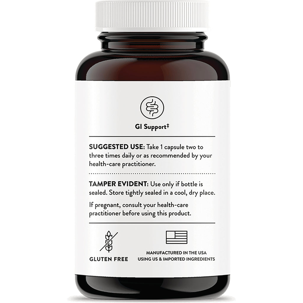 TRN006 | Back label showing GI Support, suggested use, tamper evident notice, Gluten Free icon, Manufactured in the USA - Thumbnail