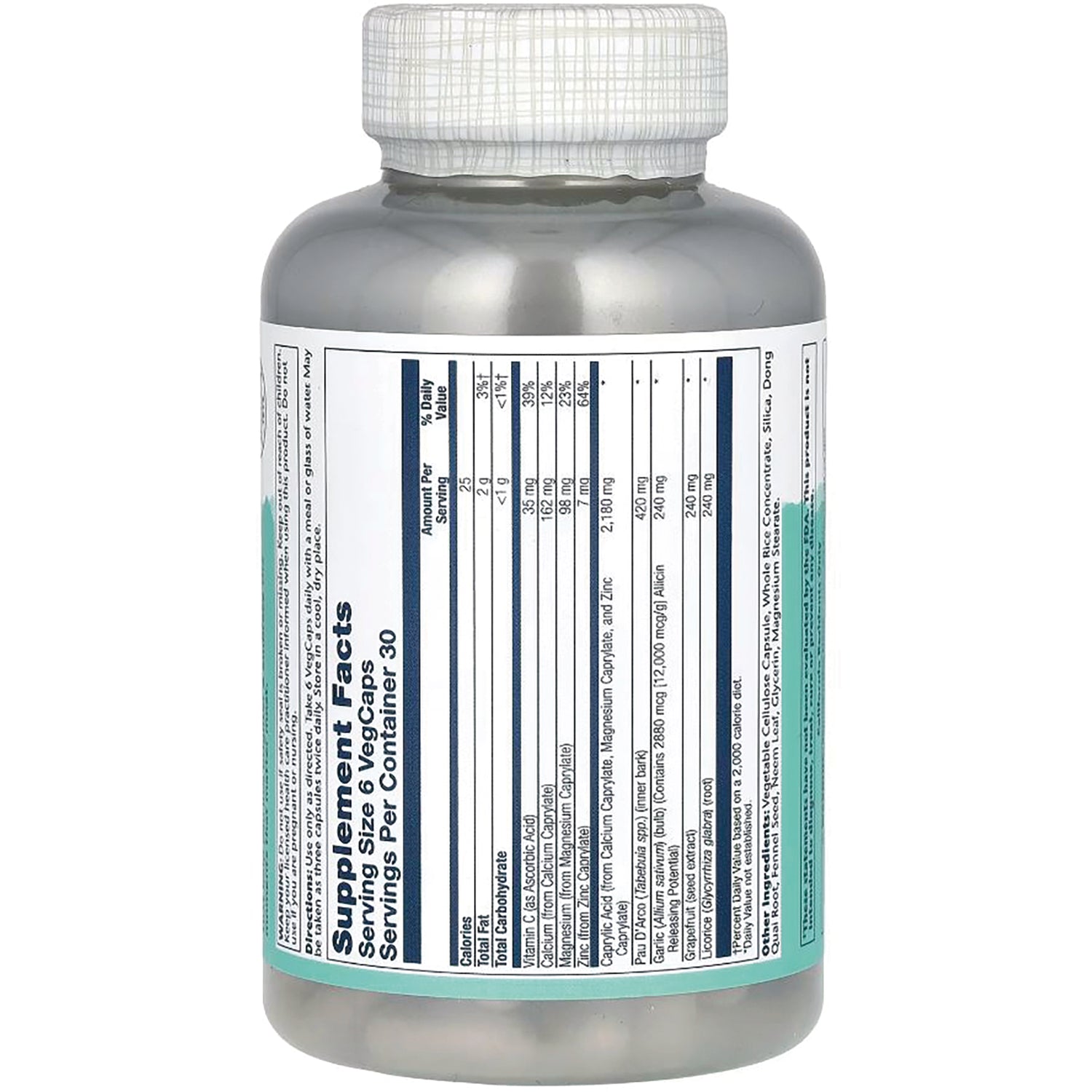 SLR271 | Supplement Facts label on bottle back, serving size 6 VegCaps, servings per container 30