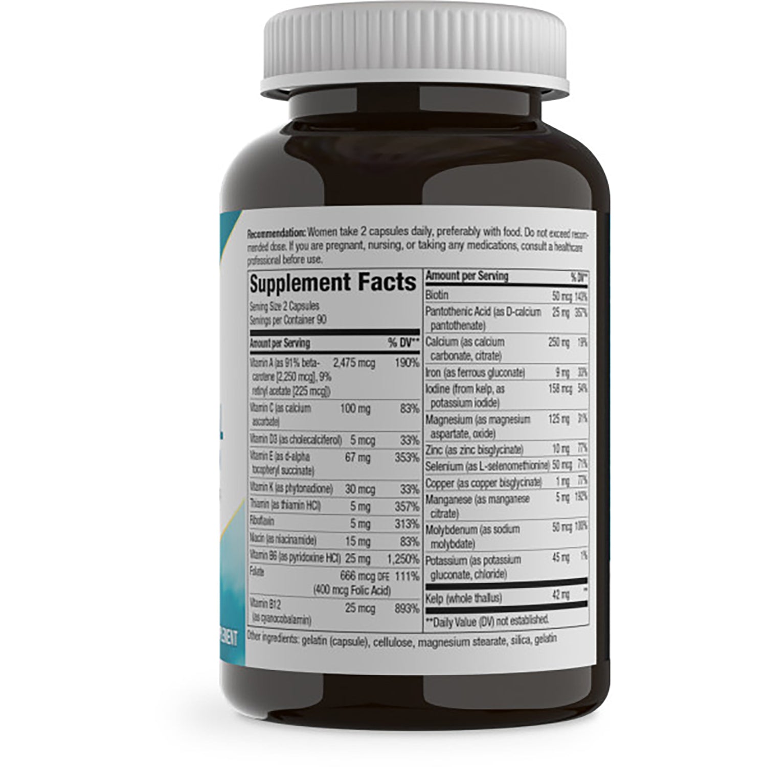 NW305 | back of white supplement bottle showing Supplement Facts label and nutrition panel