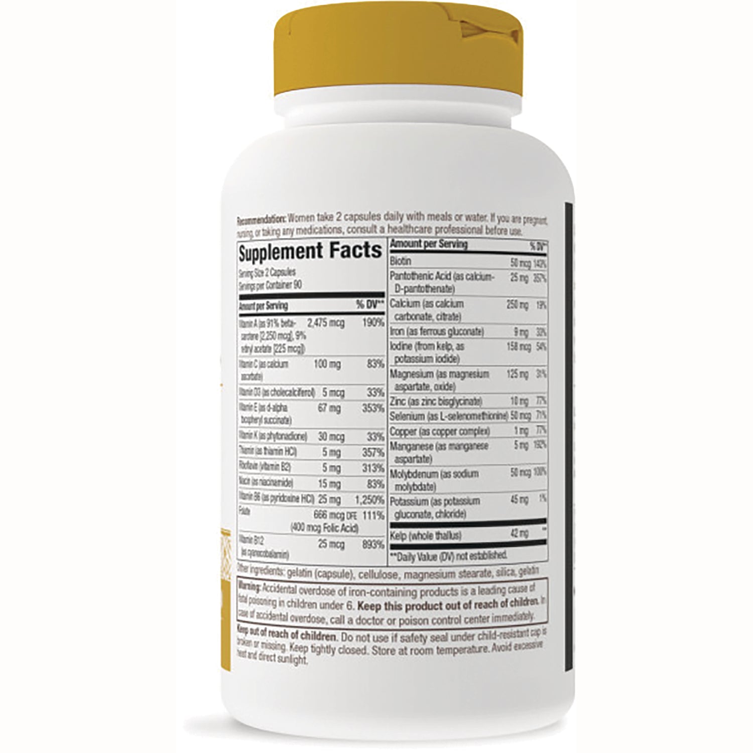 NW305 | back of white supplement bottle showing Supplement Facts label and nutrition panel