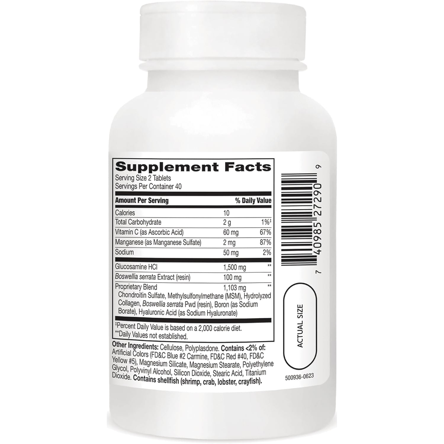 CNT200 | Back of white supplement bottle showing Supplement Facts label with serving size, ingredients, and barcode
