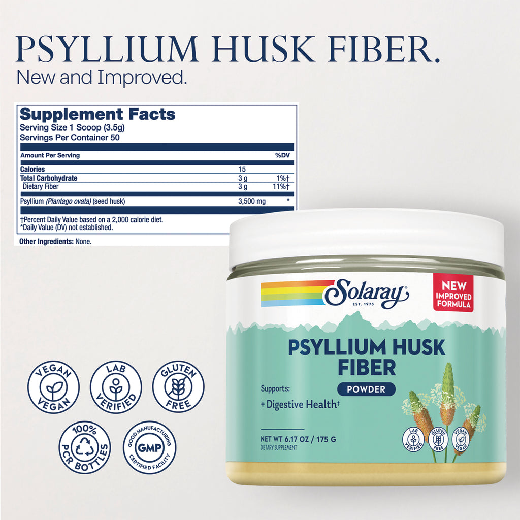 SLR529 | Psyllium Husk Fiber powder supplement facts panel, serving size 1 scoop (3.5 g), 50 servings - Thumbnail