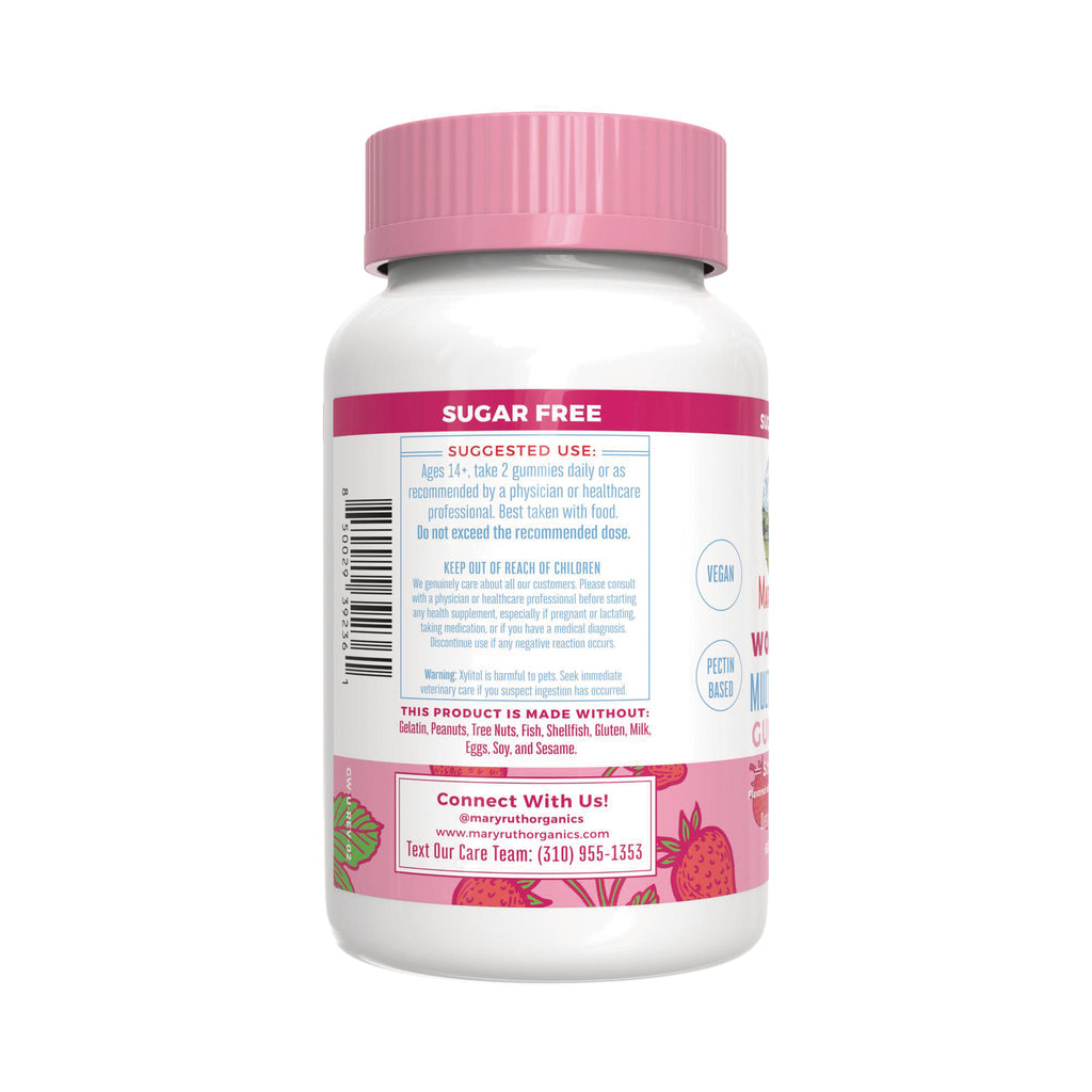 MRR040 | Back of white supplement bottle showing SUGAR FREE banner, suggested use panel and contact info - Thumbnail
