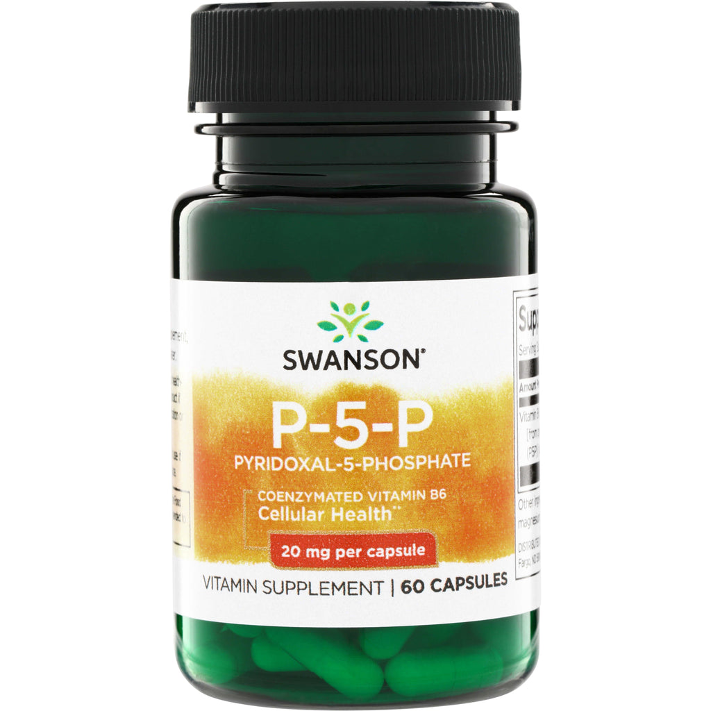 SW1709 | Swanson P-5-P (Pyridoxal-5-Phosphate) 20 mg per capsule, coenzymated vitamin B6 supplement, 60 capsules - Thumbnail