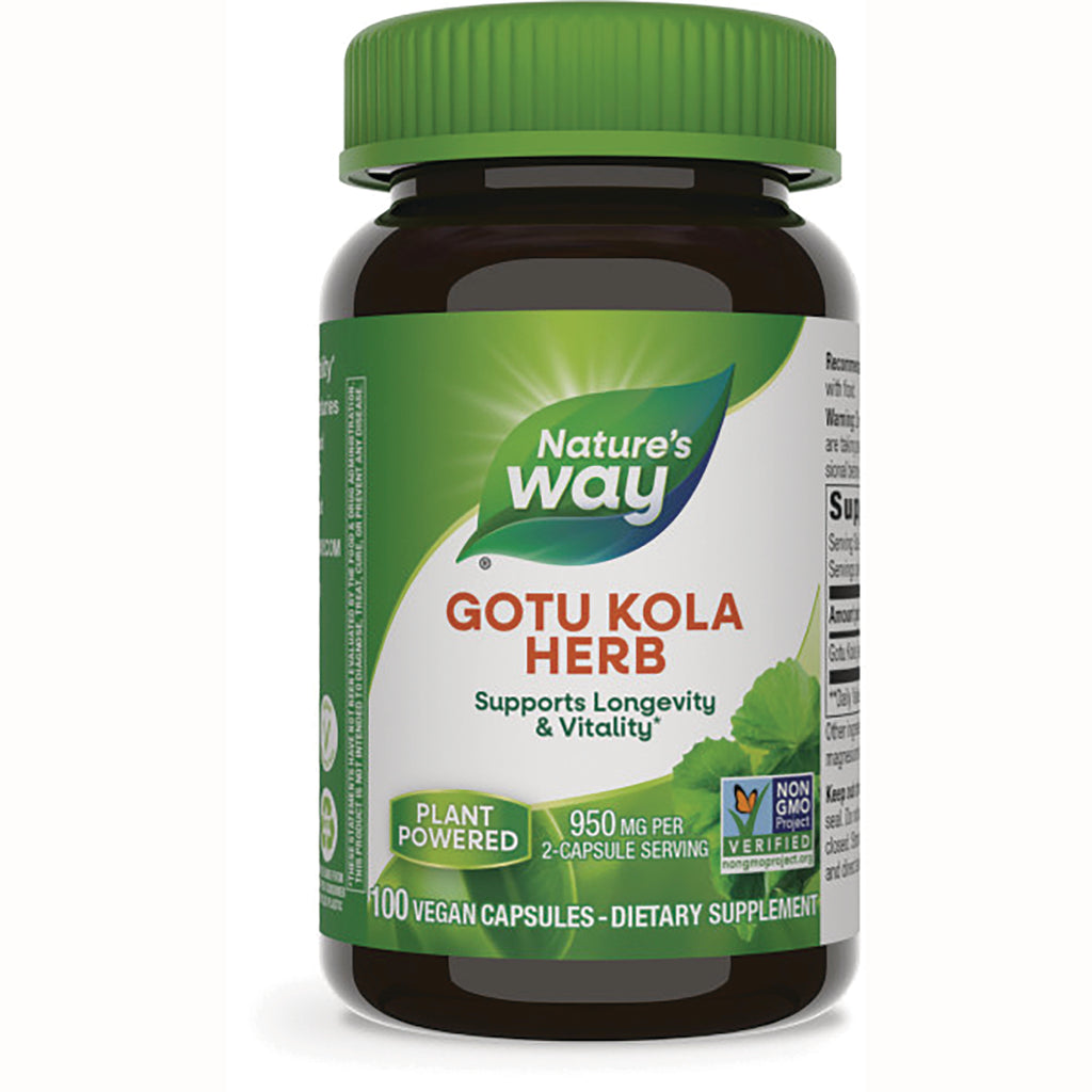 NW832 | Nature's Way Gotu Kola Herb supplement bottle front label, 100 vegan capsules, plant powered - Thumbnail