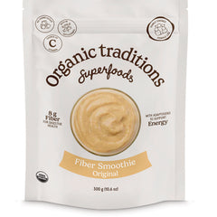 OTR100 | Organic Traditions Superfoods Fiber Smoothie Original pouch front with bowl of smoothie and 300 g (10.6 oz)