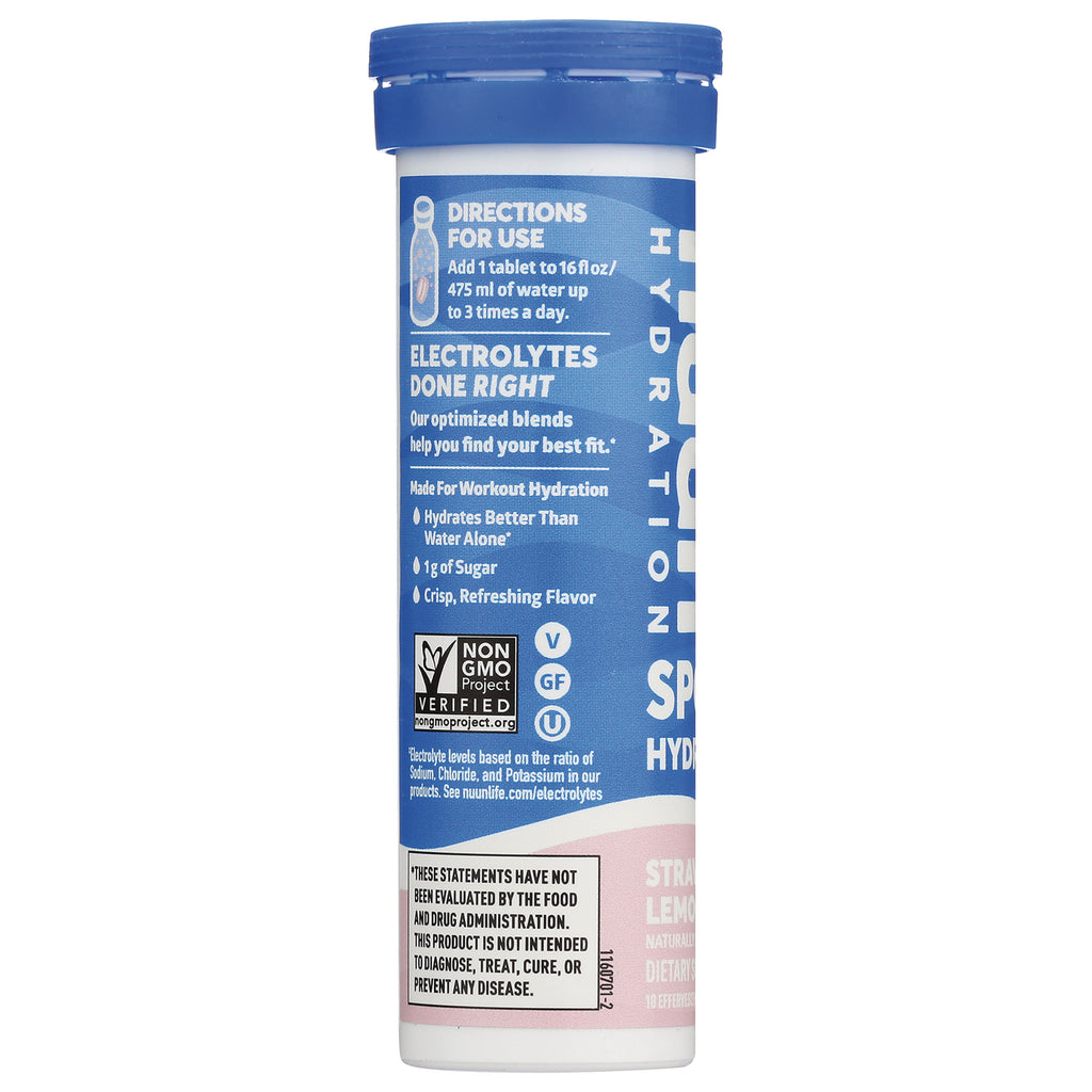 NUN019 | back label of blue effervescent tube showing directions, Electrolytes Done Right claim and Non GMO verified badge - Thumbnail