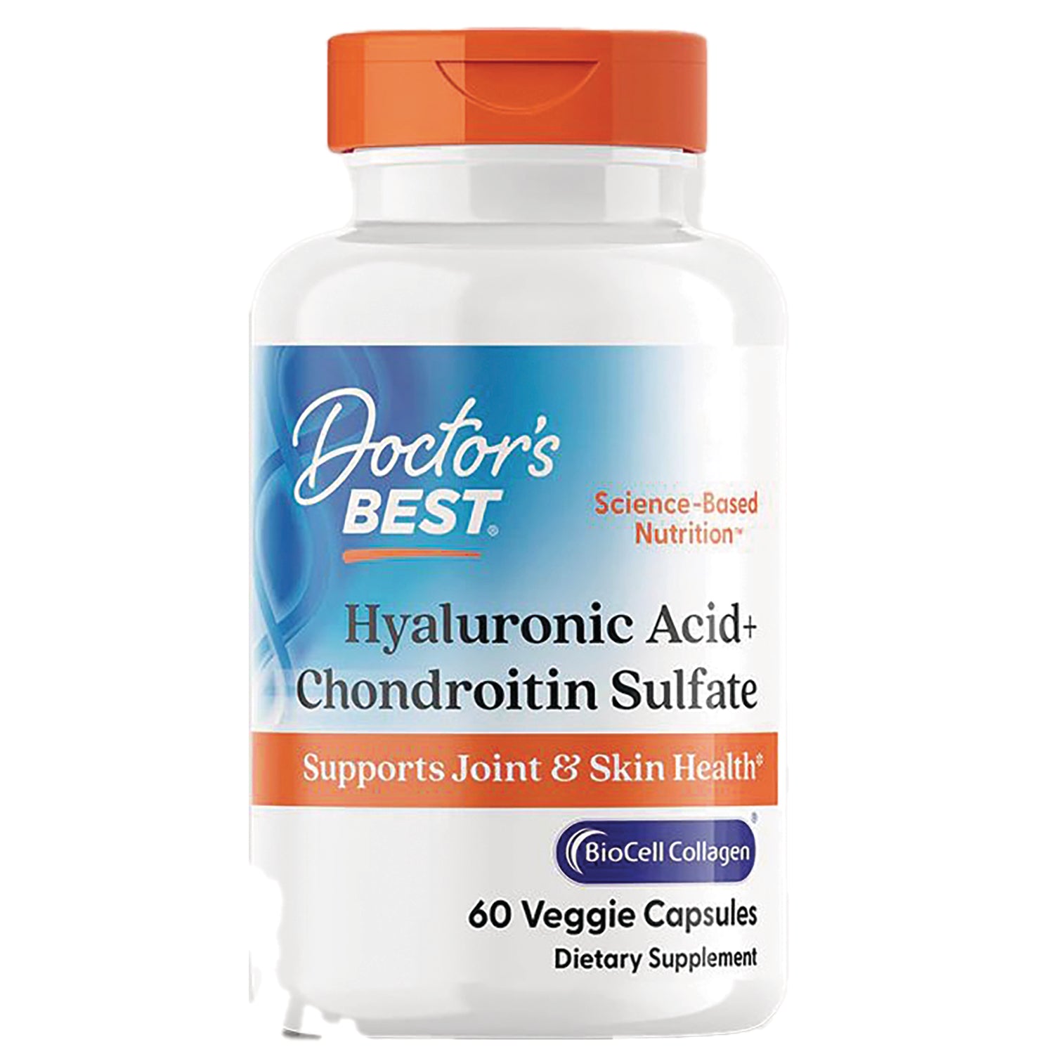 DB083 | Doctor's Best Hyaluronic Acid+ Chondroitin Sulfate bottle, 60 veggie capsules supports joint and skin health