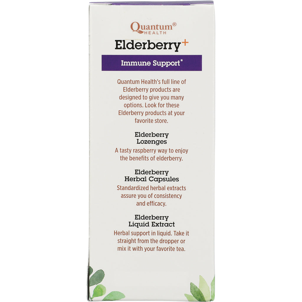 QU049 | Elderberry product infographic panel listing lozenges, herbal capsules, and liquid extract for immune support - Thumbnail