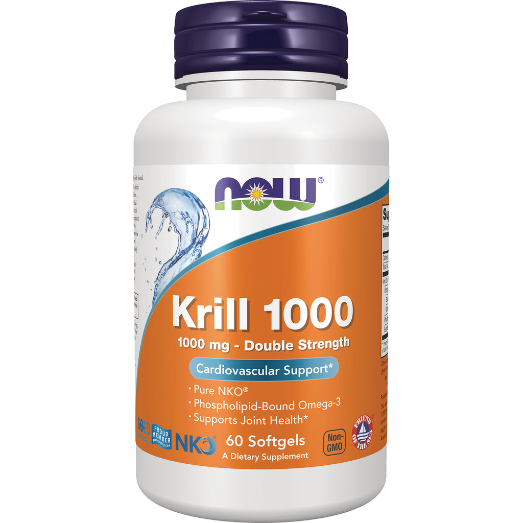 NWF622 | NOW Krill 1000 1000 mg double strength bottle, 60 softgels, orange label - Thumbnail