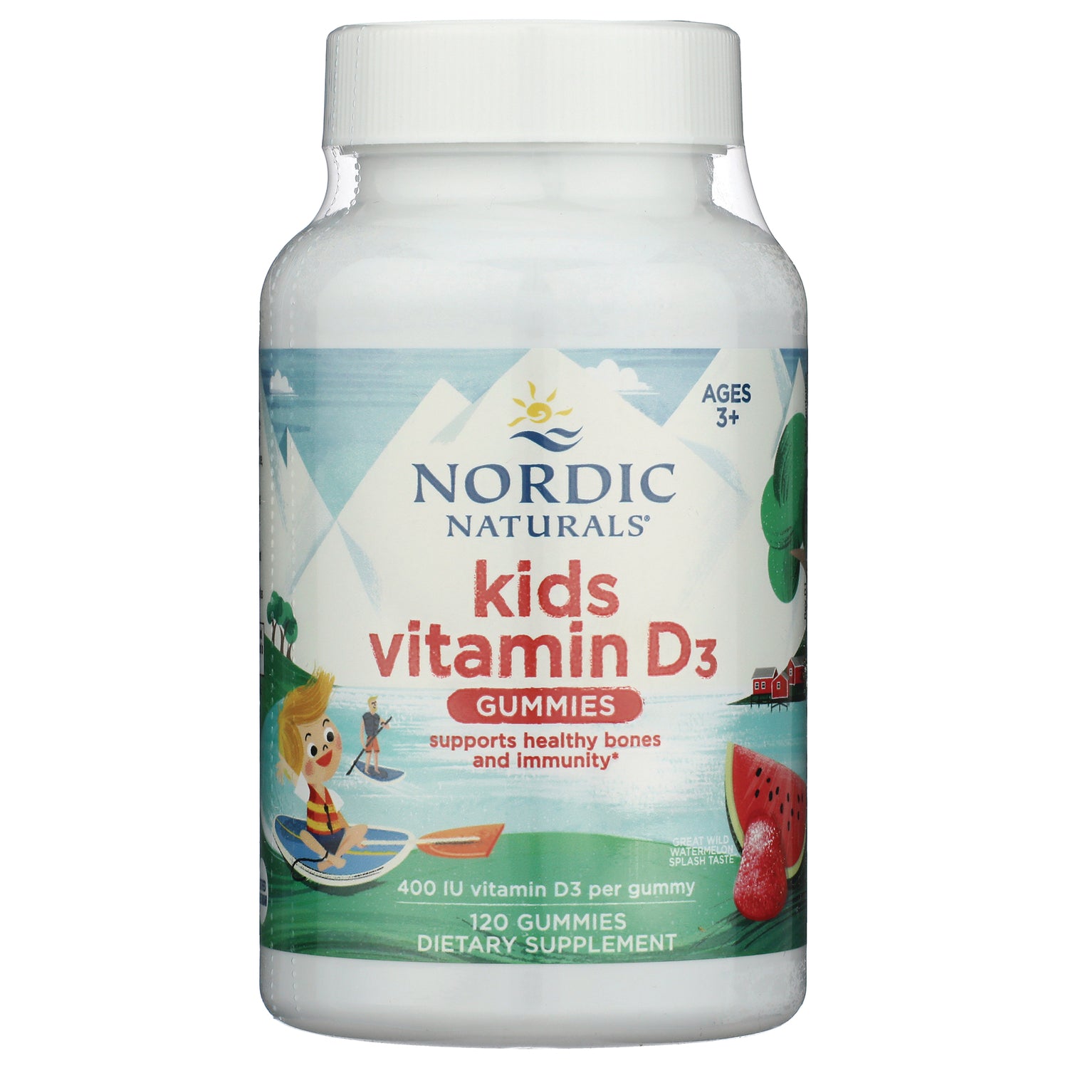 Nordic Naturals kids vitamin D3 gummies bottle front label showing 120 gummies dietary supplement