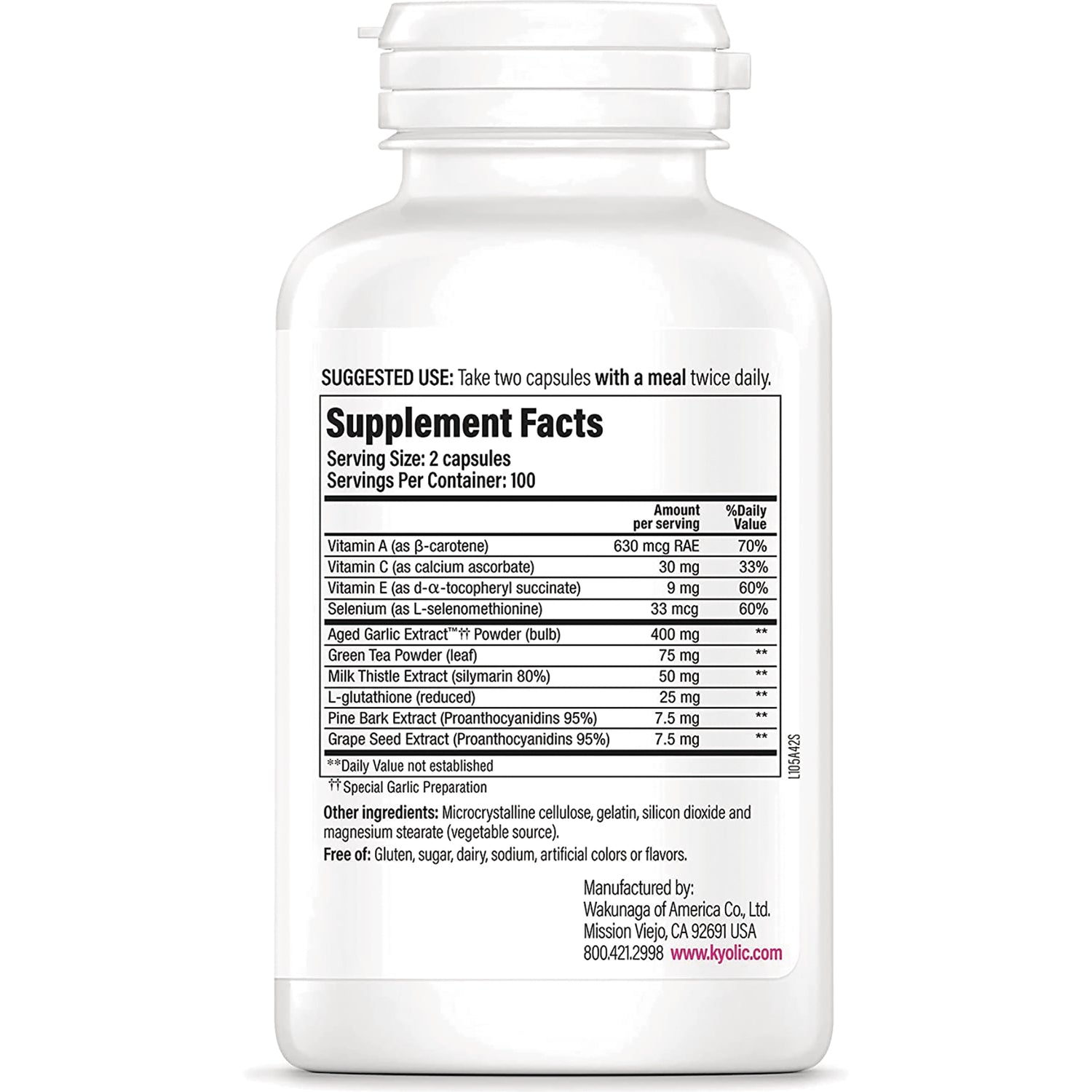 KY083 | Back label of white supplement bottle showing Supplement Facts table, serving size and ingredient list