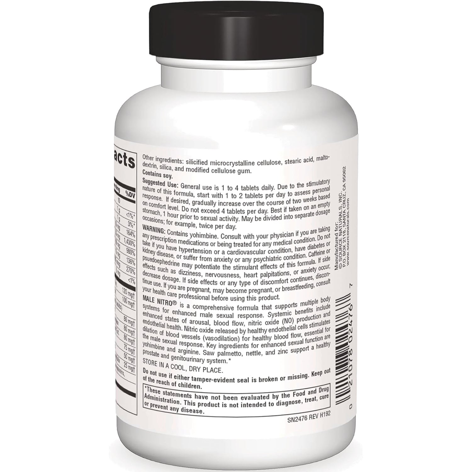 SN777 | Back label with Supplement Facts, ingredients, suggested use, and warnings