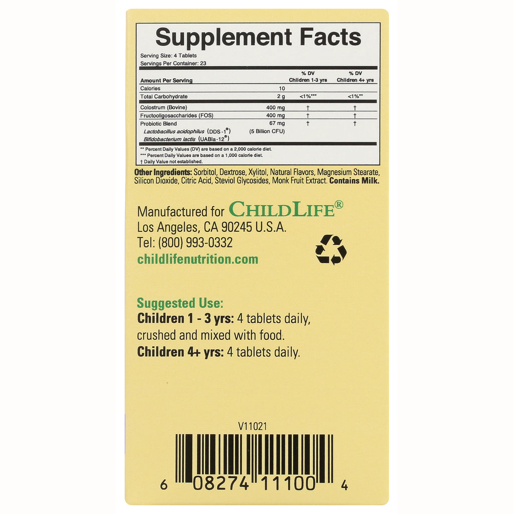 CHL022 | back of yellow ChildLife supplement box showing Supplement Facts panel, ingredients, suggested use, and barcode - Thumbnail