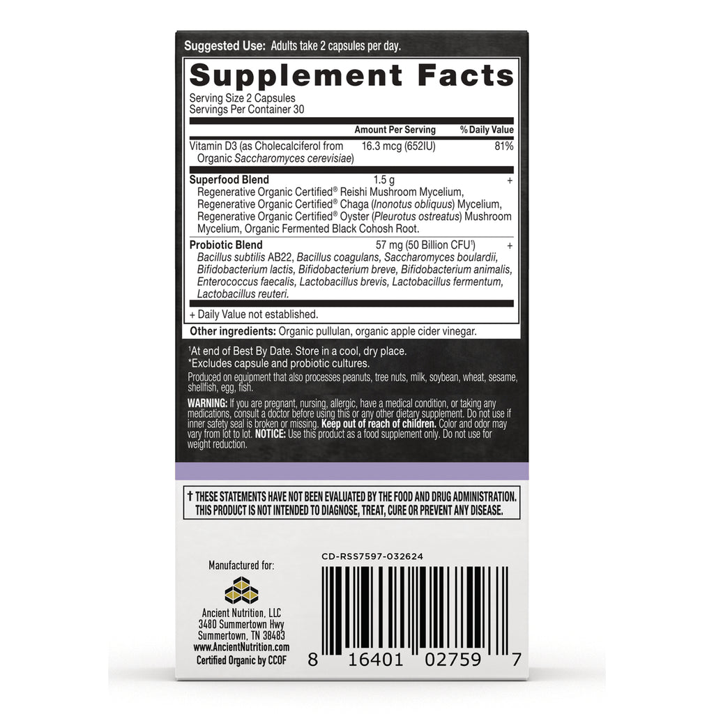 Back of supplement box showing Supplement Facts panel, ingredient list, warnings and barcode - Thumbnail