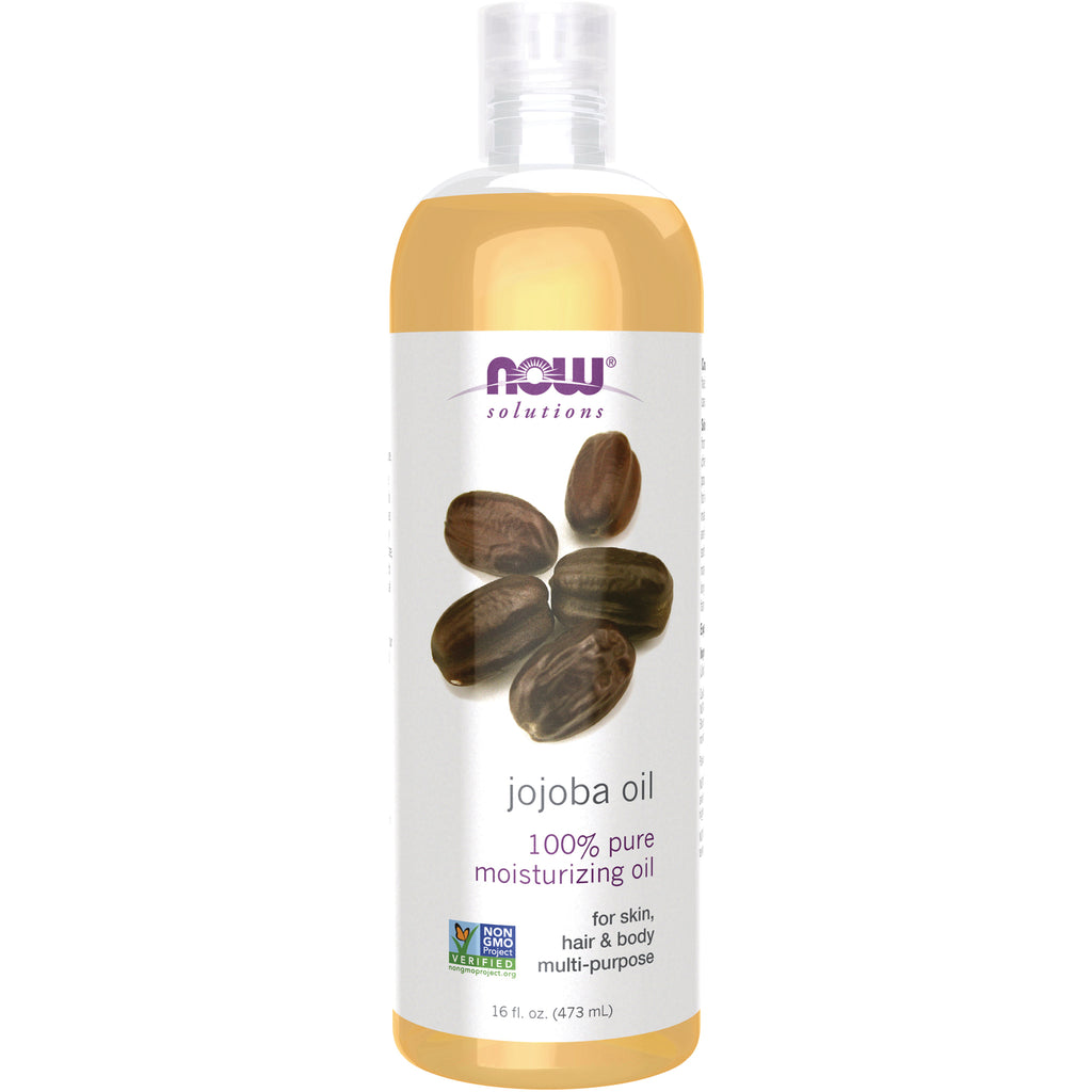 NWF1081 | Now Solutions jojoba oil bottle labeled 100% pure moisturizing oil, 16 fl oz - Thumbnail