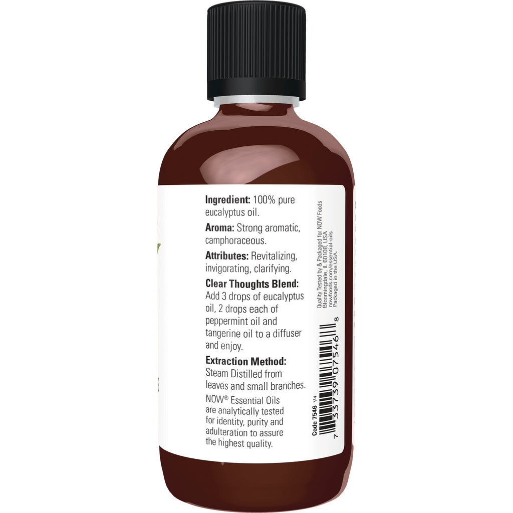 NWF126 | Back label of brown bottle showing ingredients, aroma, attributes, Clear Thoughts Blend, extraction method and barcode - Thumbnail