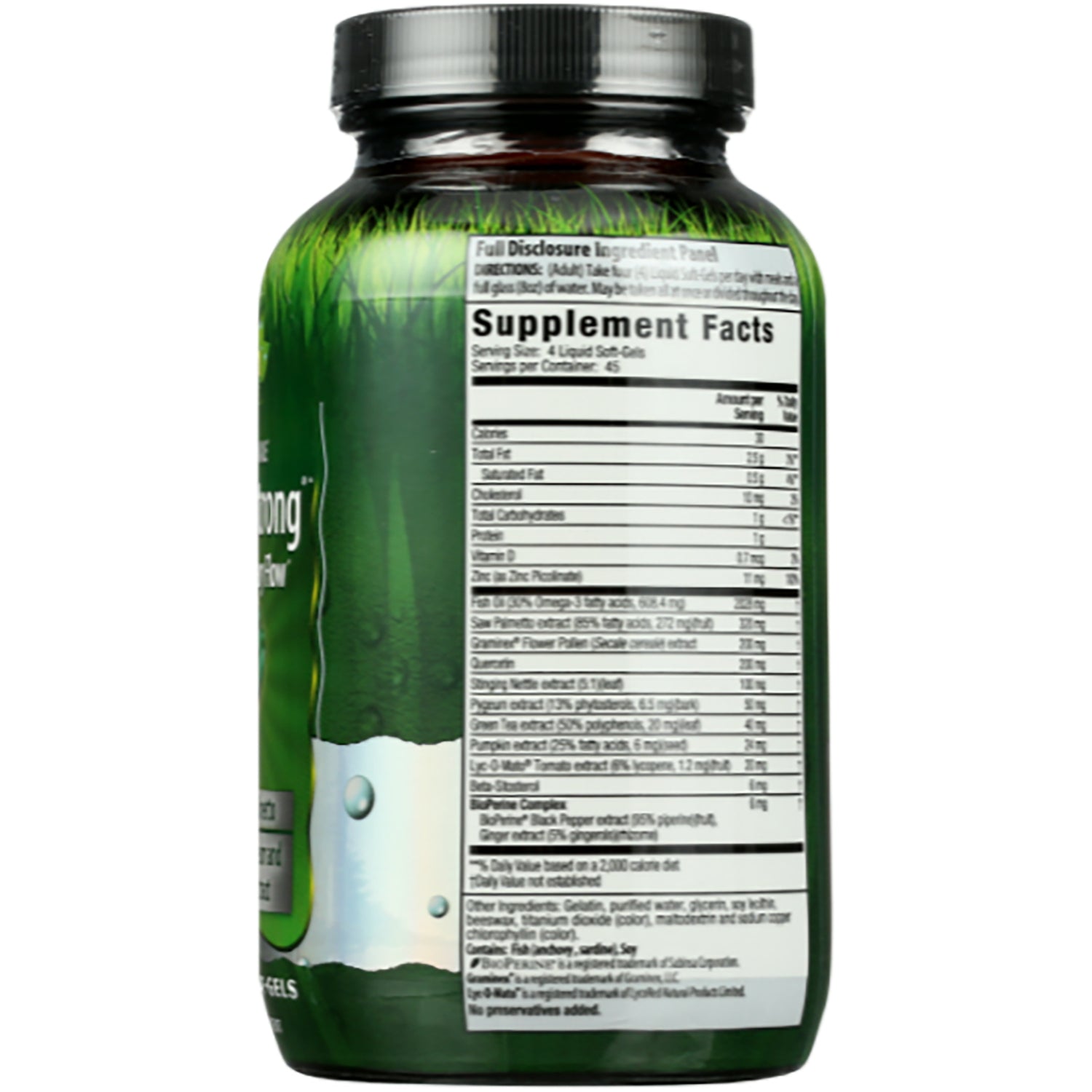 IR106 | back of green supplement bottle showing Supplement Facts and ingredient panel
