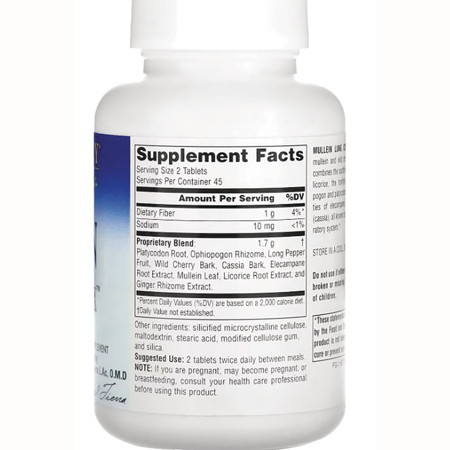 PF072 | back label showing Supplement Facts panel, ingredient list, serving size and suggested use on white bottle