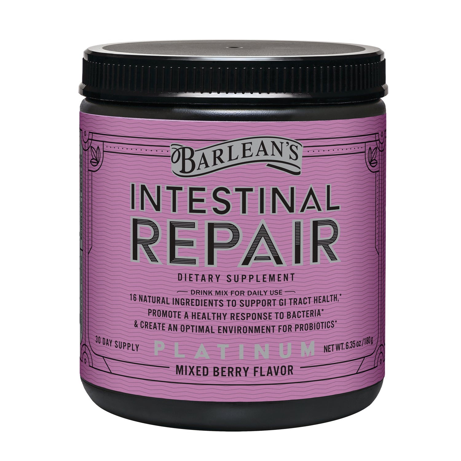 BAR114 | Barlean's Intestinal Repair dietary supplement jar, mixed berry flavor, front label