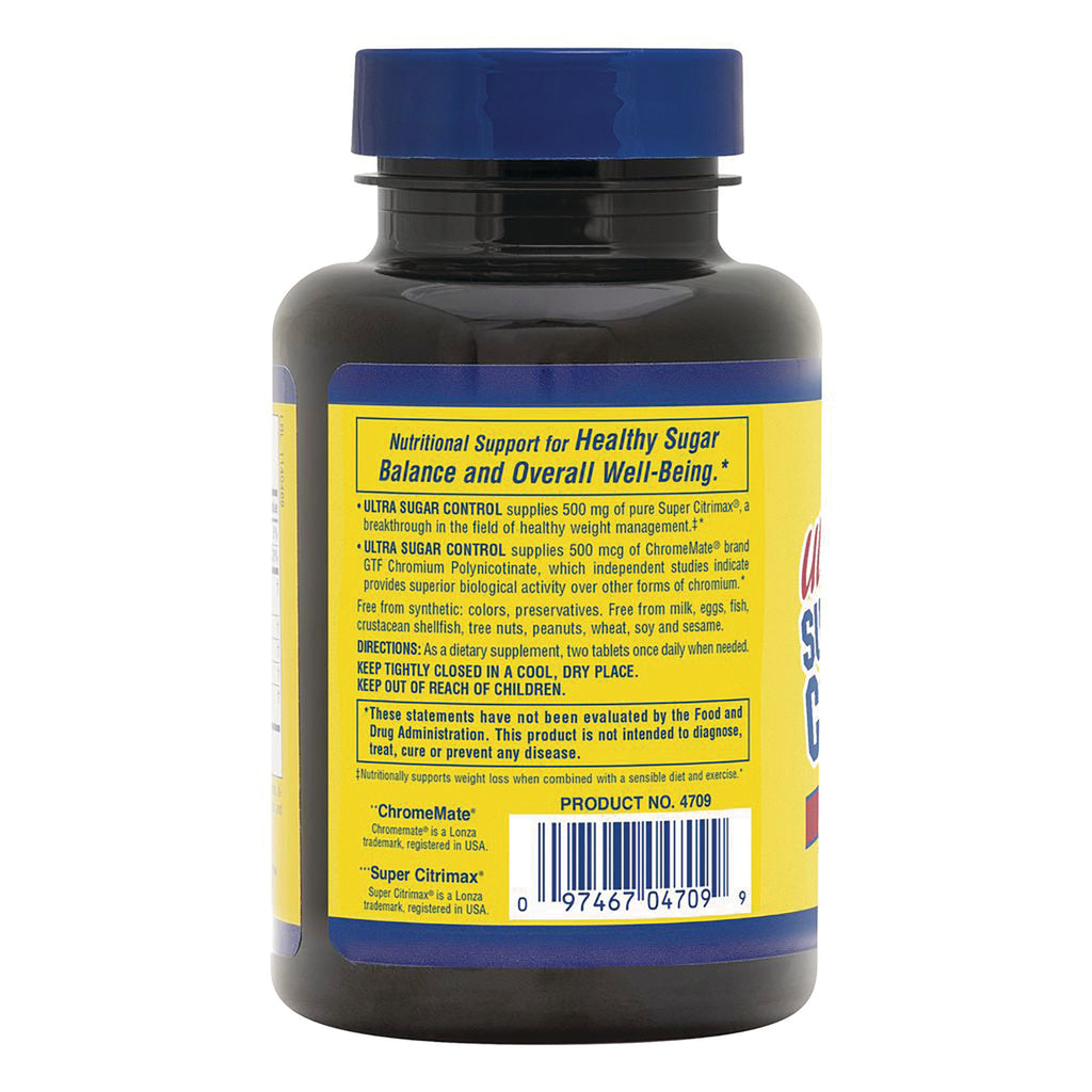 NTP240 | Back label of Ultra Sugar Control supplement bottle with directions, warnings, and product details - Thumbnail
