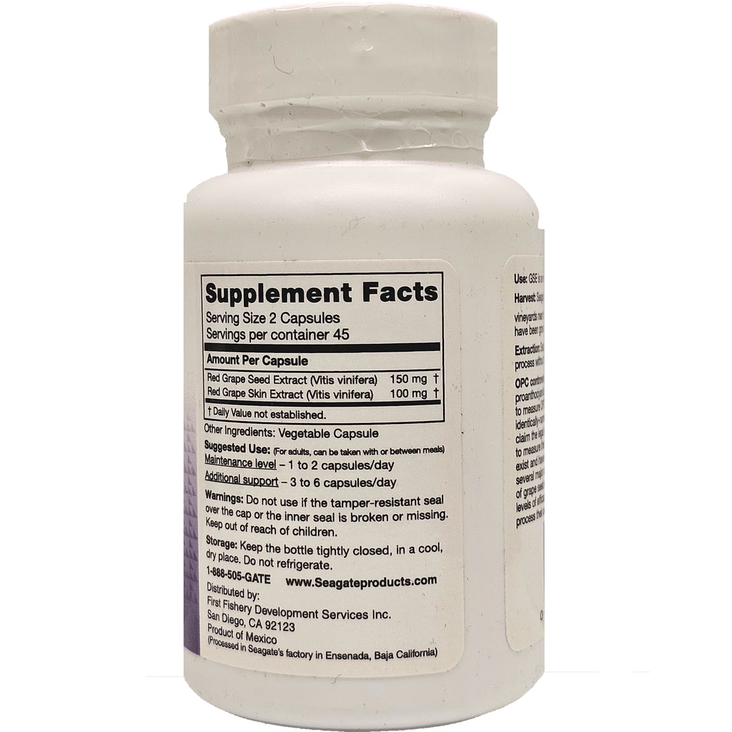 SEG004 | Back label showing Supplement Facts, serving size, ingredients, warnings and storage on white supplement bottle - Thumbnail