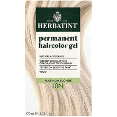 HBT013 | Herbatint permanent haircolor gel 10N Platinum Blonde box front showing product name, 100% grey cover