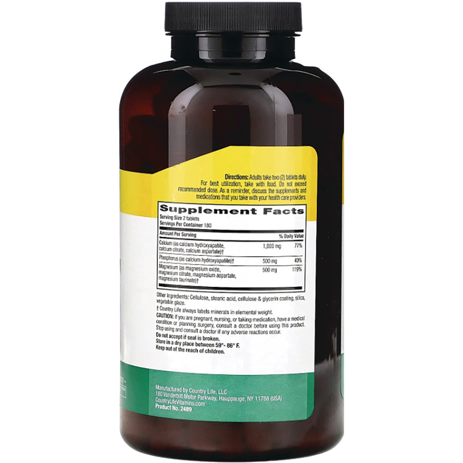 CRL380 | back of brown supplement bottle showing Supplement Facts panel, directions, and ingredient text