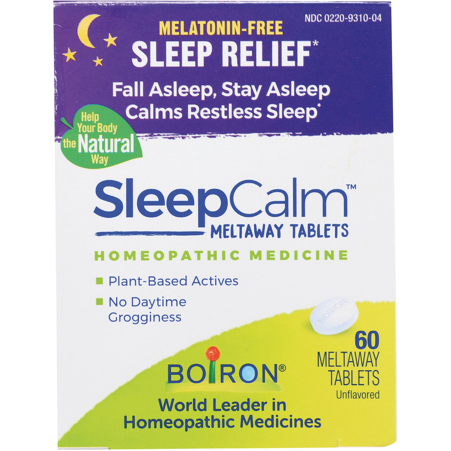 BRN124 | SleepCalm meltaway tablets box, homeopathic, melatonin-free sleep relief, 60 unflavored tablets