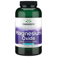 SW197 | Swanson Magnesium Oxide supplement bottle labeled 200 mg per capsule, 500 capsules, muscle and bone health
