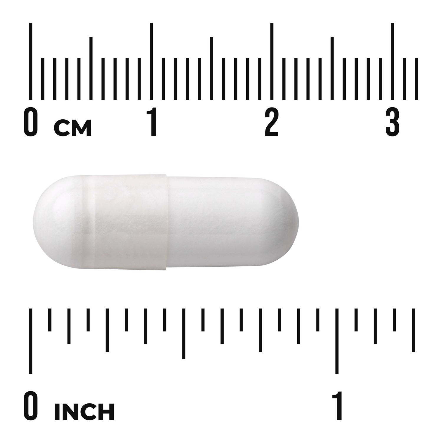 SW935 | White capsule shown with cm and inch ruler for size reference