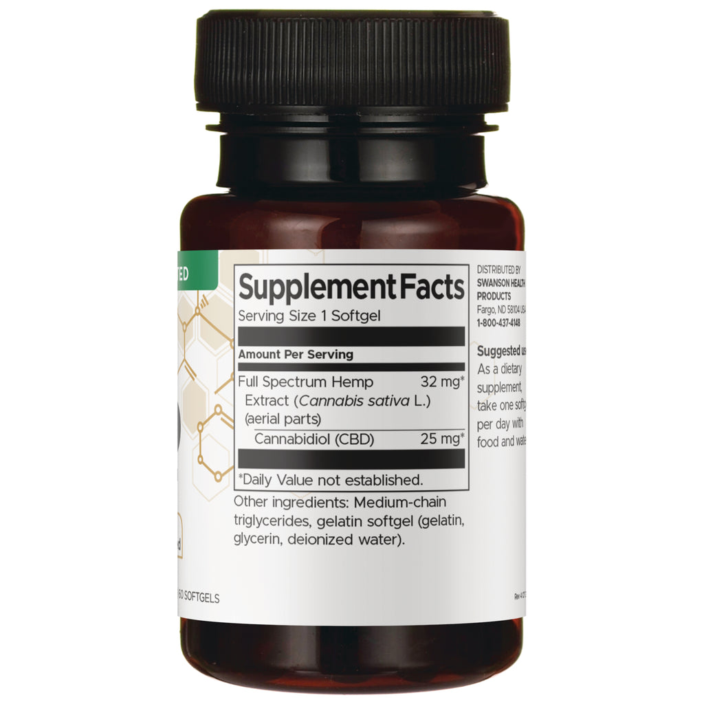 SW1865 | Back label with Supplement Facts for hemp softgels; Cannabidiol (CBD) 25 mg per softgel - Thumbnail