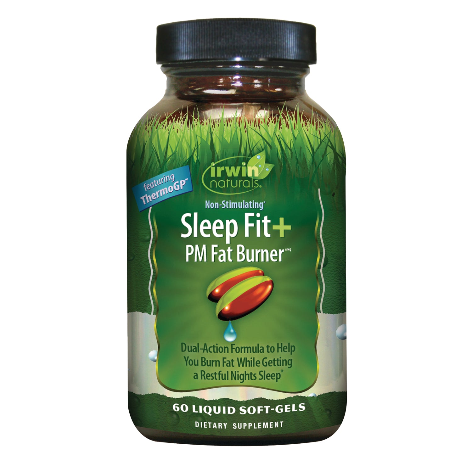 IR291 | Irwin Naturals Sleep Fit+ PM Fat Burner bottle front label showing 60 liquid soft-gels