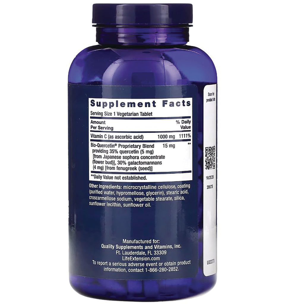LE458 | Back of blue supplement bottle showing Supplement Facts panel and ingredient list including Vitamin C 1000 mg - Thumbnail