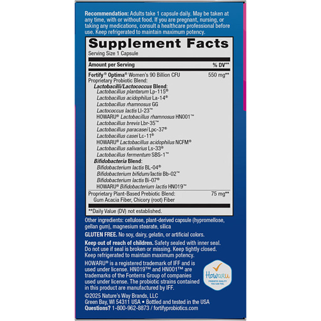 NW853 | Back panel showing Supplement Facts with probiotic blends, serving size, other ingredients and storage instructions - Thumbnail