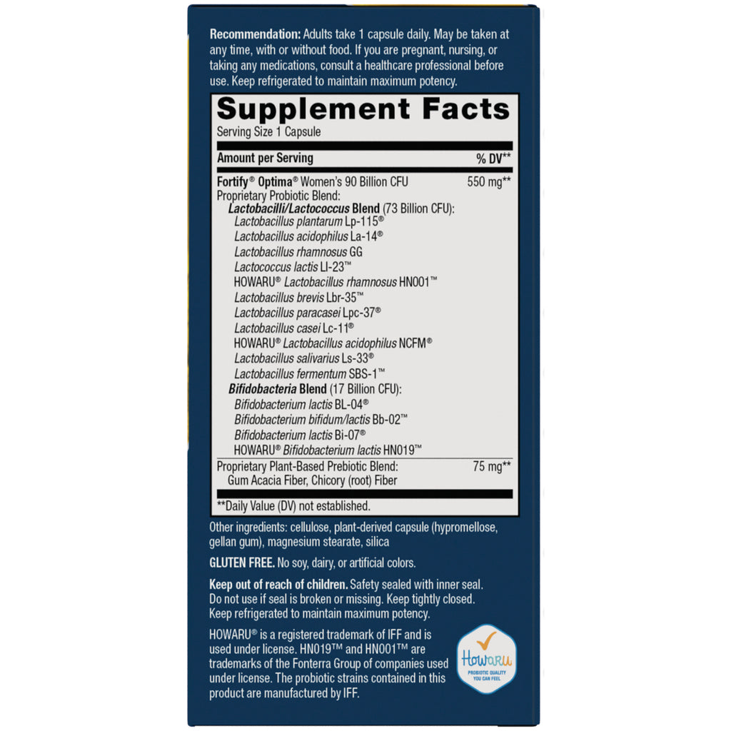 NW853 | Back panel showing Supplement Facts with probiotic blends, serving size, other ingredients and storage instructions - Thumbnail