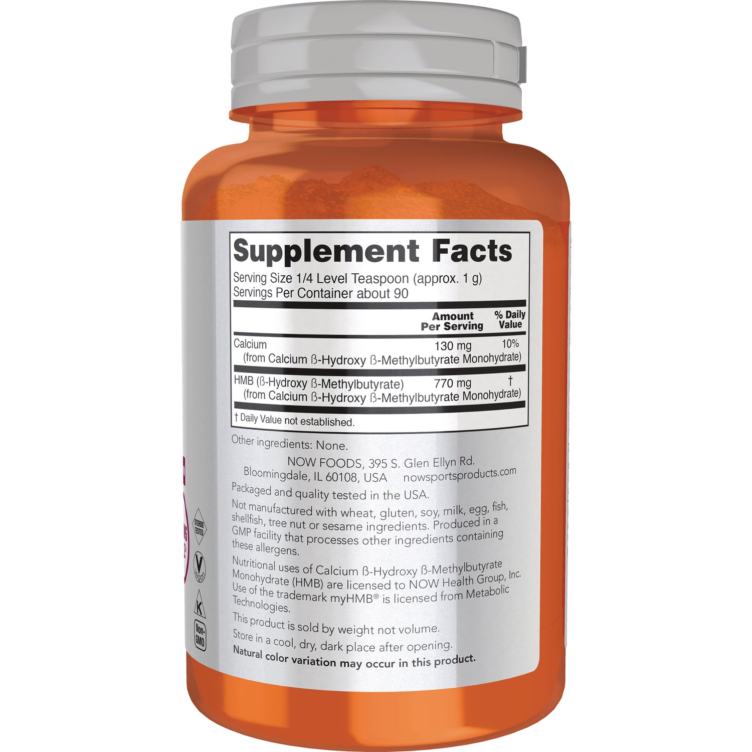 NWF1295 | Supplement facts and ingredient panel showing serving size and amounts on back of orange supplement bottle