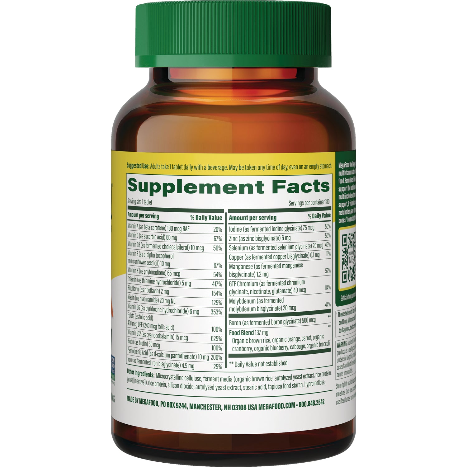 MGF011 | Back of brown supplement bottle showing Supplement Facts label and ingredient panel