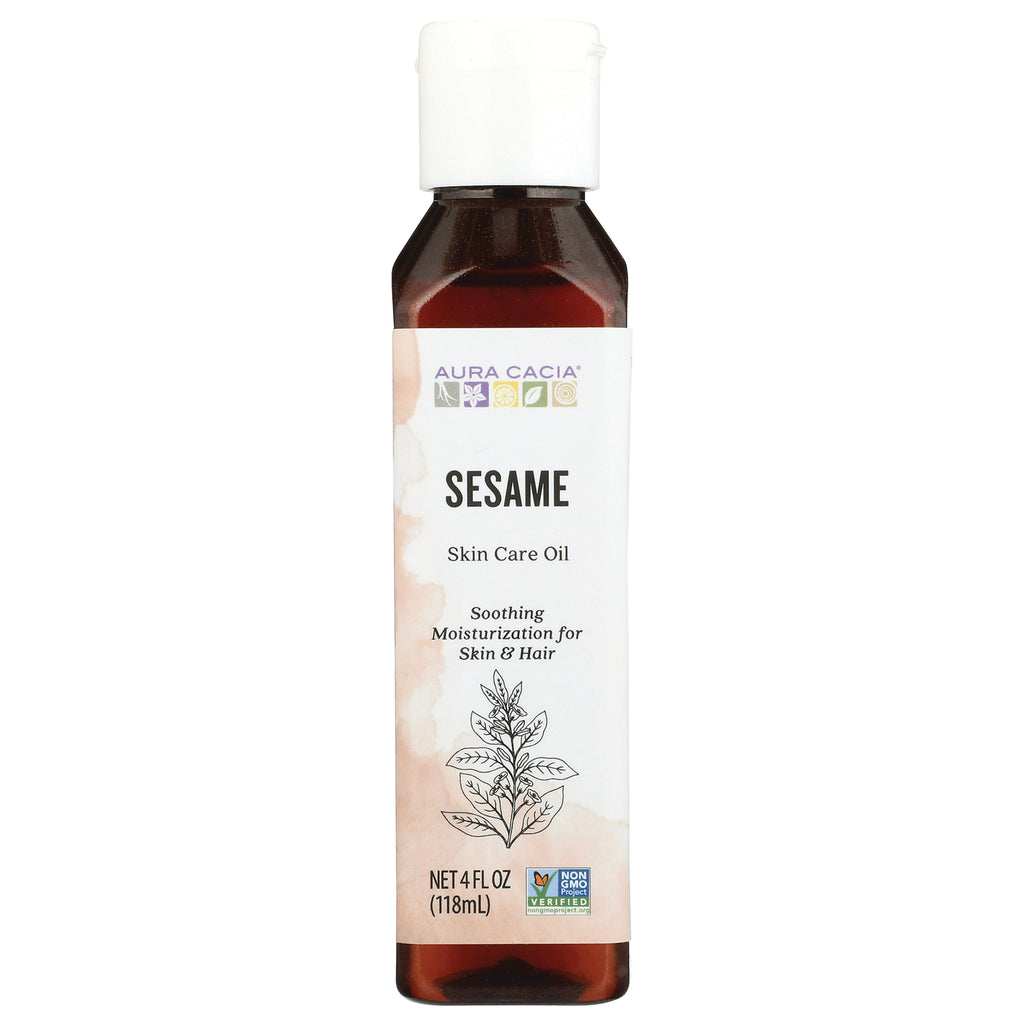 ARC065 | Aura Cacia Sesame Skin Care Oil bottle front showing label 'Sesame', 4 fl oz - Thumbnail