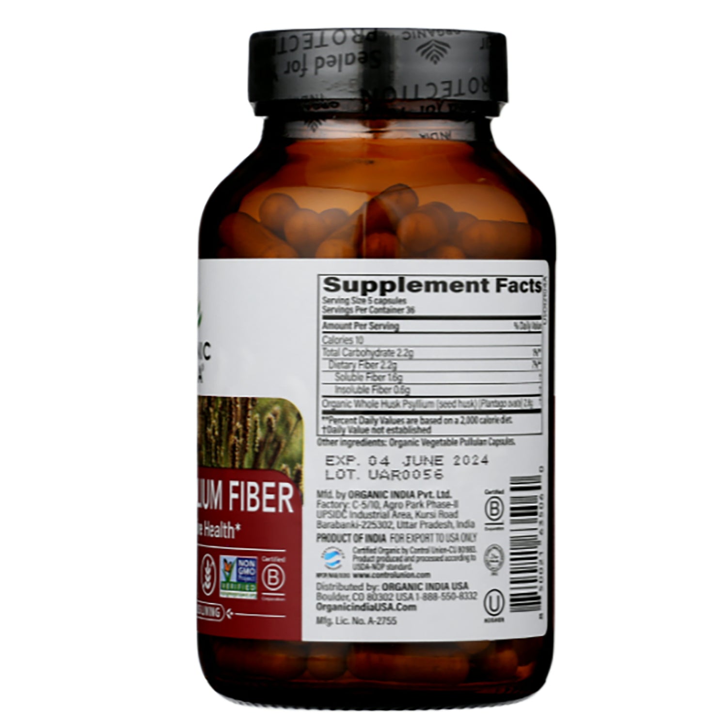 RGN097 | Back of amber supplement bottle showing supplement facts panel and printed EXP. 04 JUNE 2024 LOT UAR0056